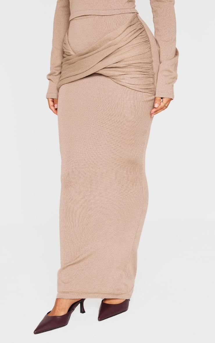 Petite Taupe Knit Cross Front Maxi Skirt Product Image