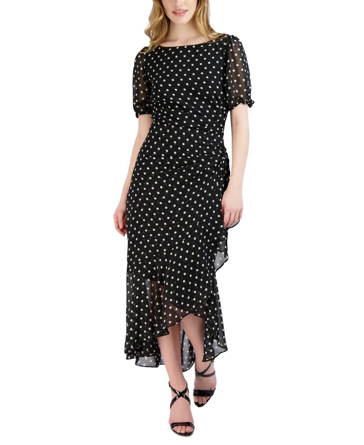 julia jordan Womens Polka Dot Ruffled Maxi Dress - Black Product Image