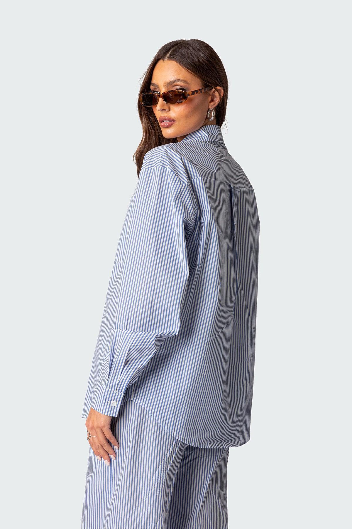 Oversized Pinstripe Button Up Shirt Product Image