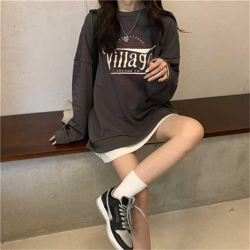 Long-Sleeve Round Neck Lettering Sweatshirt Product Image