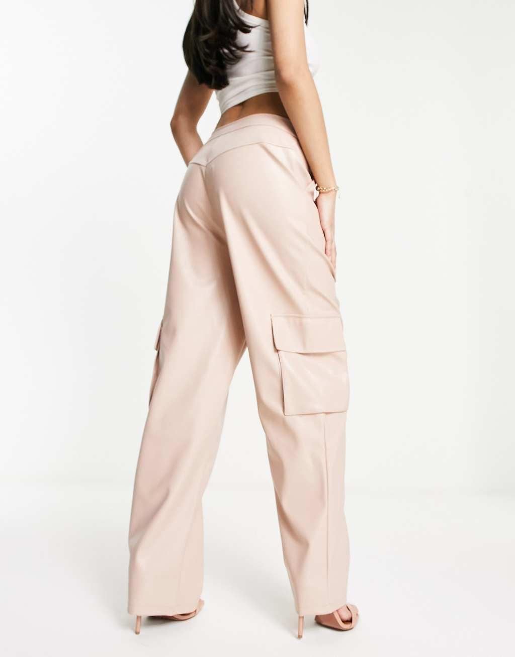 Miss Selfridge faux leather wide leg cargo pants Product Image