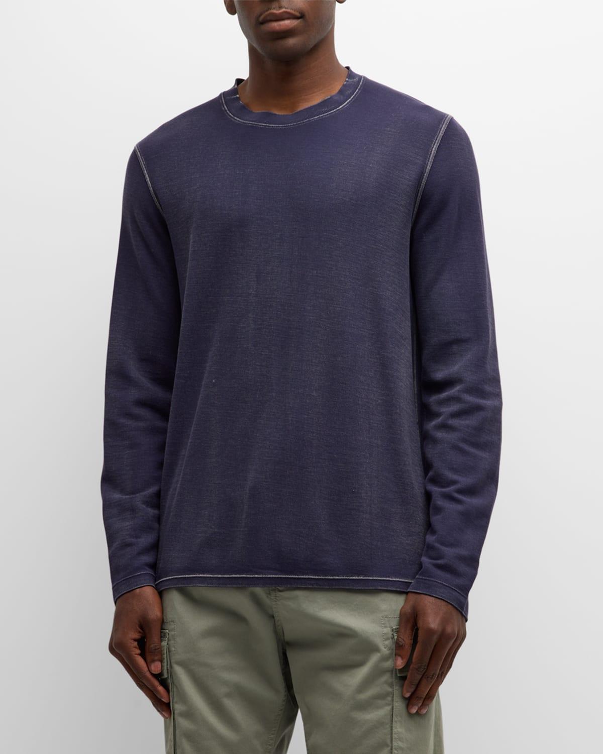 Mens Washed Piqu Long-Sleeve Crewneck T-Shirt Product Image