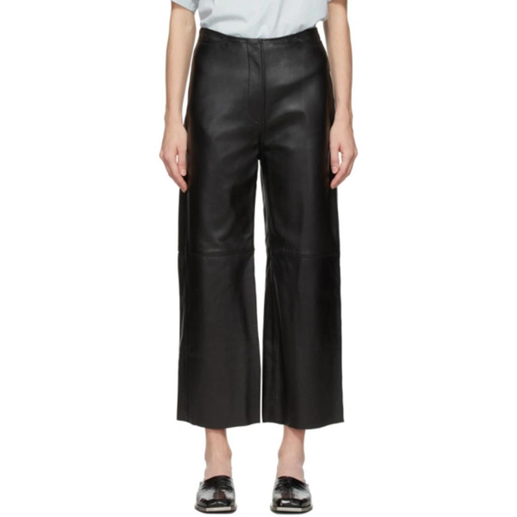 Cropped Wide-leg Leather Trousers In Black Product Image