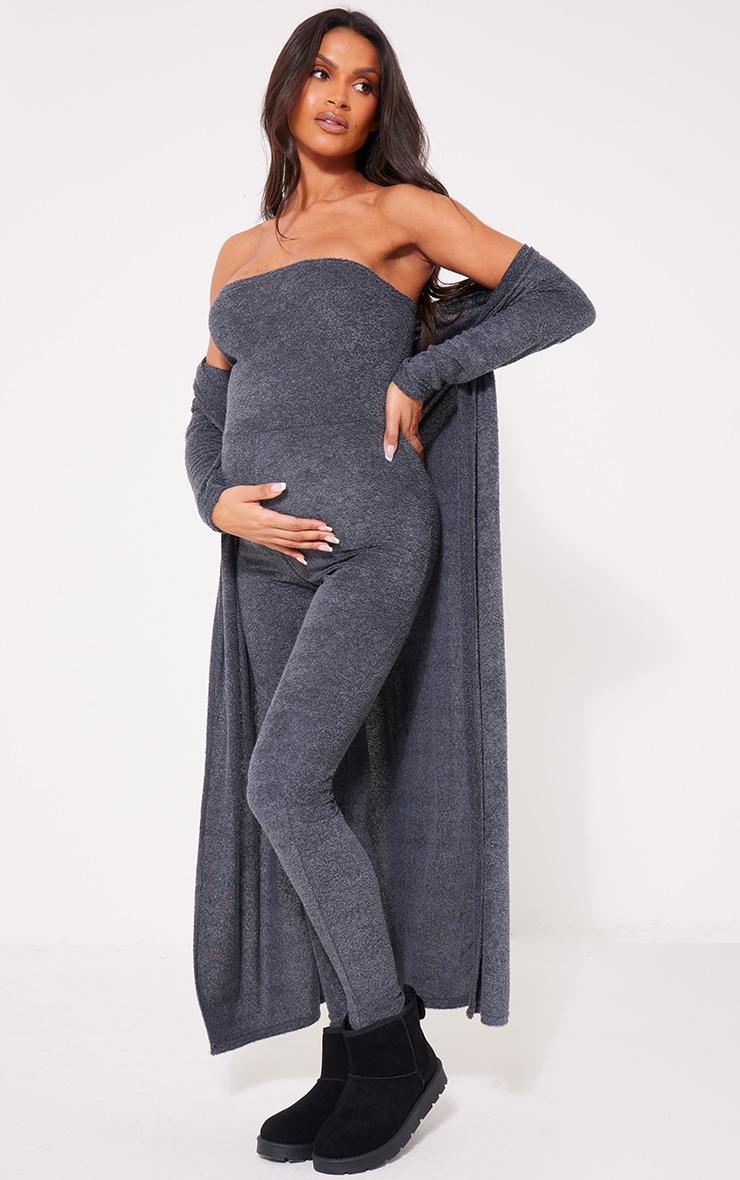 Maternity Dark Grey Towel Texture Over The Bump Jumpsuit Product Image