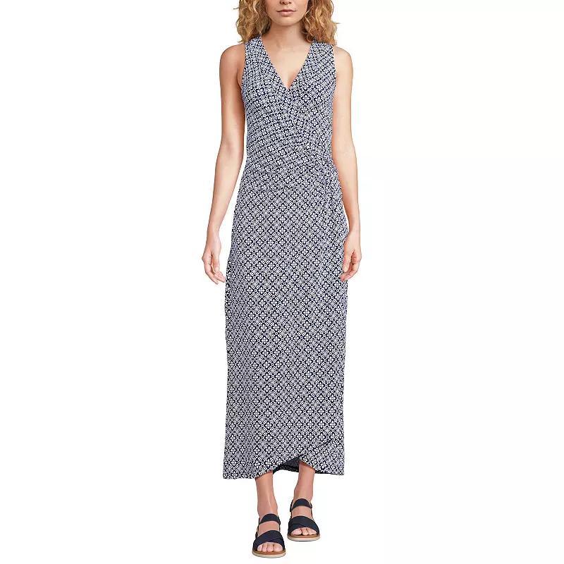 Womens Lands End Sleeveless Tulip Hem Maxi Dress Blue Geos Product Image