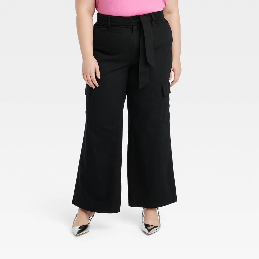 Womens High-Rise Wide Leg Cargo Pants - Ava & Viv Black 20 Product Image