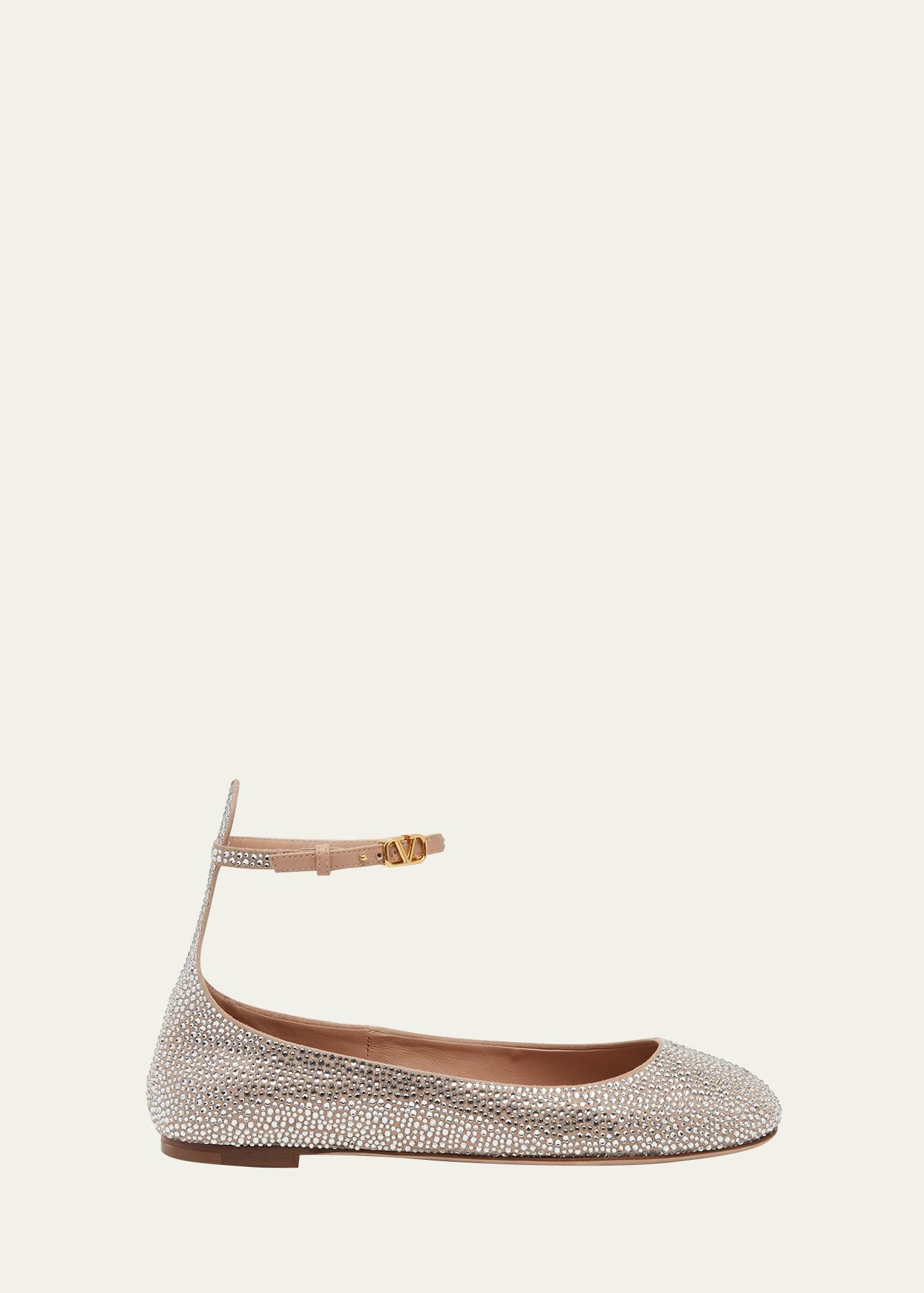 Valentino Garavani Tan-Go Crystal Embellished Ankle Strap Ballet Flat Product Image