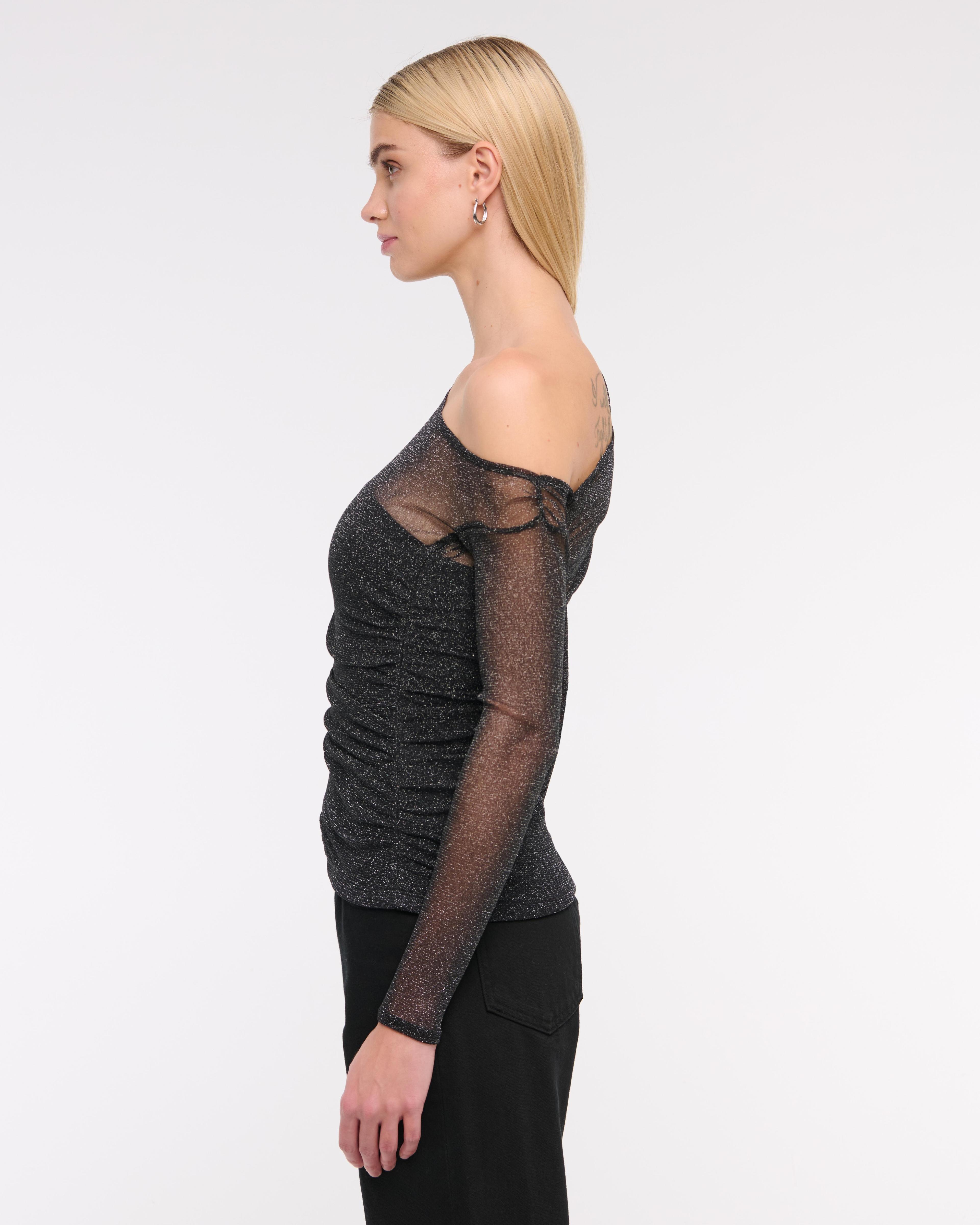 Long-Sleeve Off-The-Shoulder Draped Top Product Image