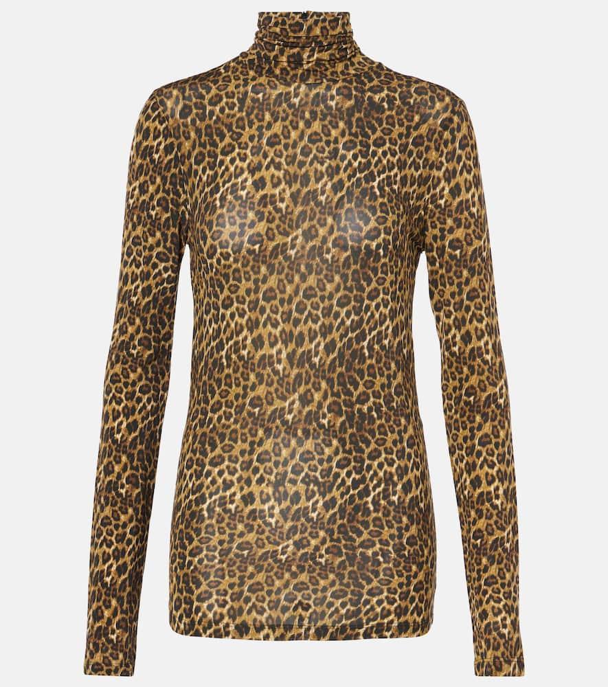 ISABEL MARANT Joyela Leopard-print Stretch-mesh Turtleneck Top In Brown Product Image