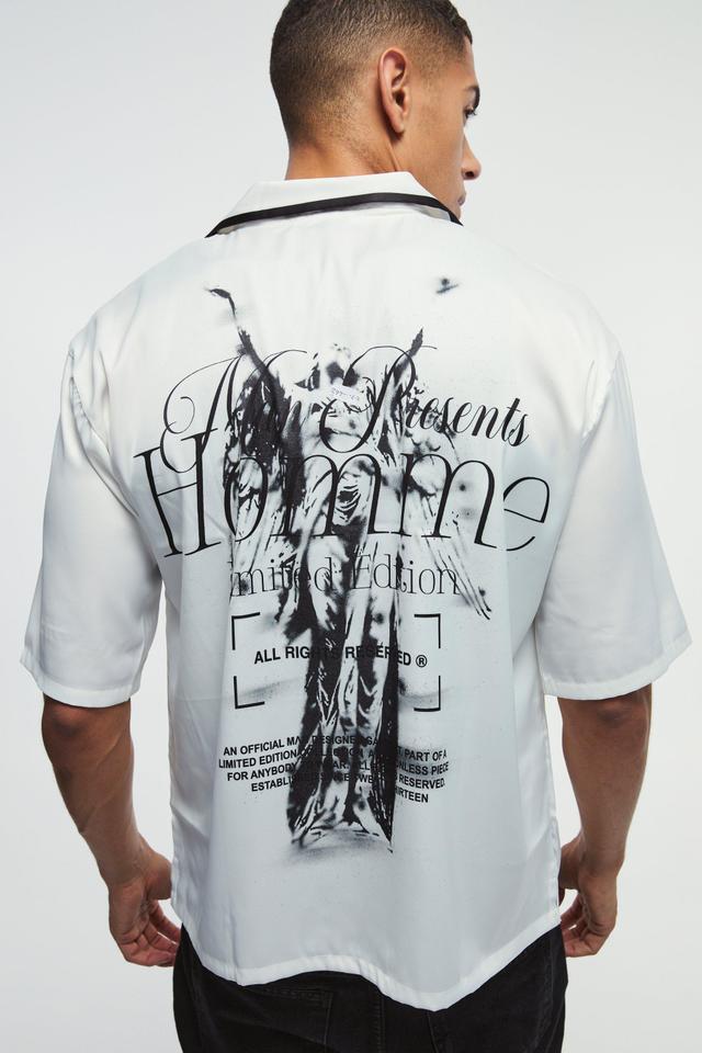 Oversized Homme Back Graphic Satin Shirt | boohooMAN USA Product Image