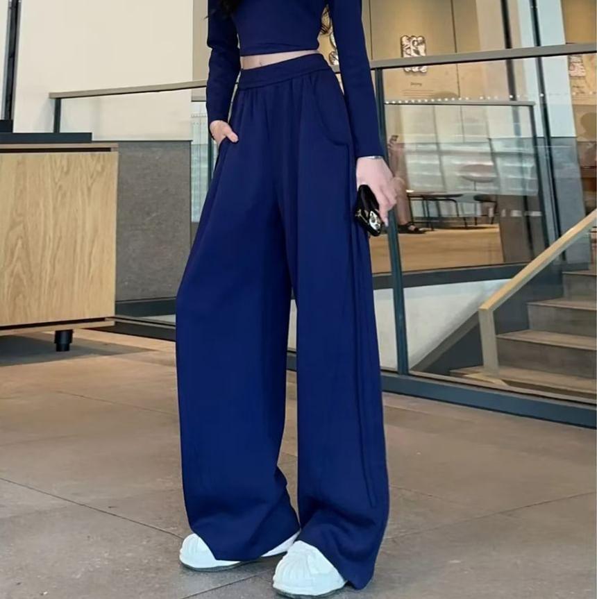 High Waist Plain Wide Leg Sweatpants Product Image