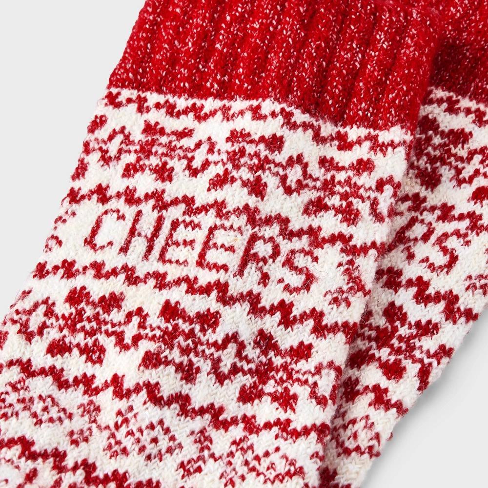 Women's Cozy Knit Fair Isle 'Cheers' Crew Socks - A New Day™ Red/Ivory 4-10 Product Image