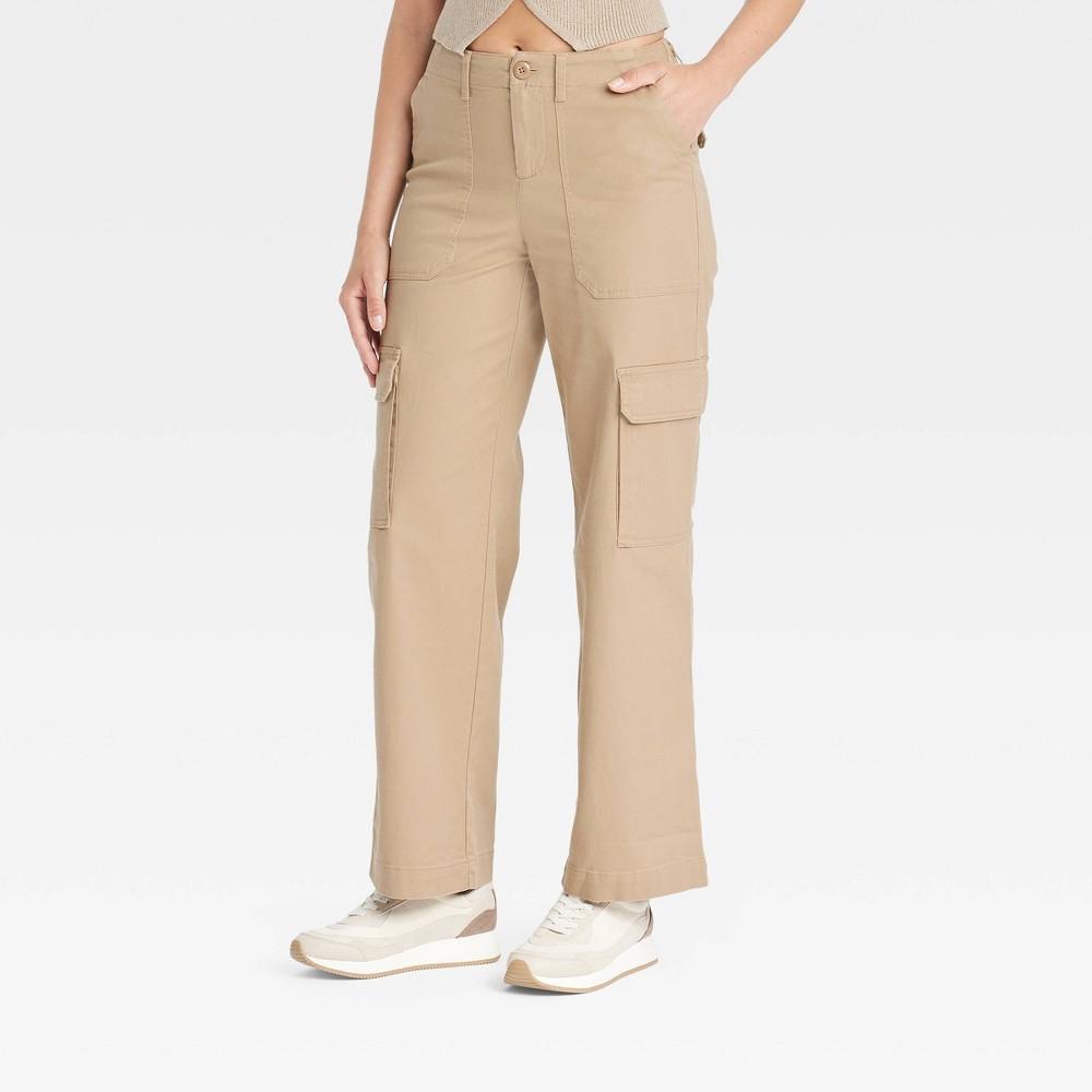 Womens Mid-Rise Straight Leg Utility Cargo Pants - Universal Thread Tan 12 Product Image