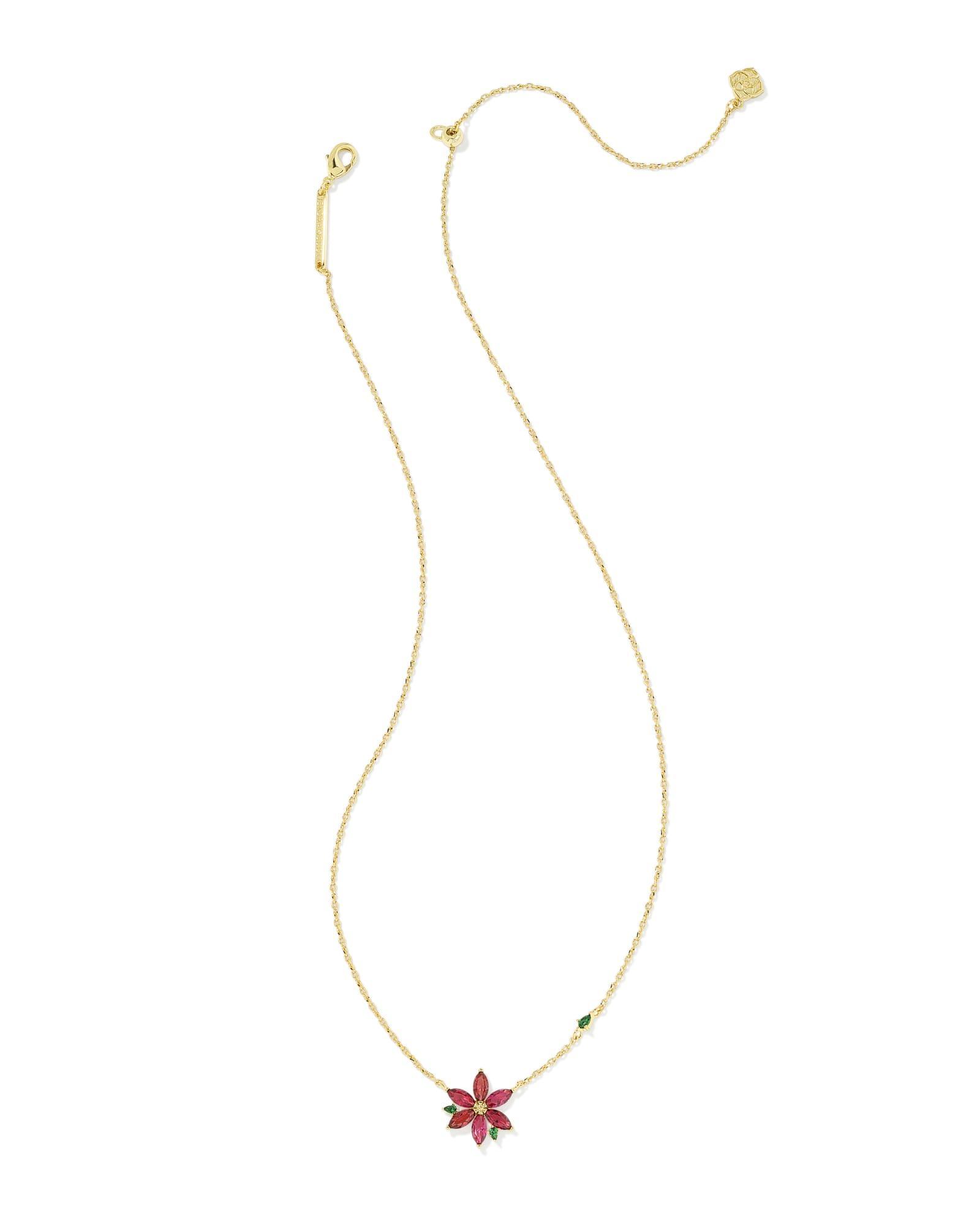 Holiday Tree Gold Short Pendant Necklace in Green Quartzite Product Image