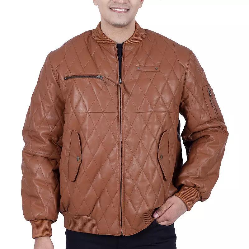 Big & Tall Franchise Club Diamond Quilted Leather Bomber Jacket, Mens Brown Over Product Image