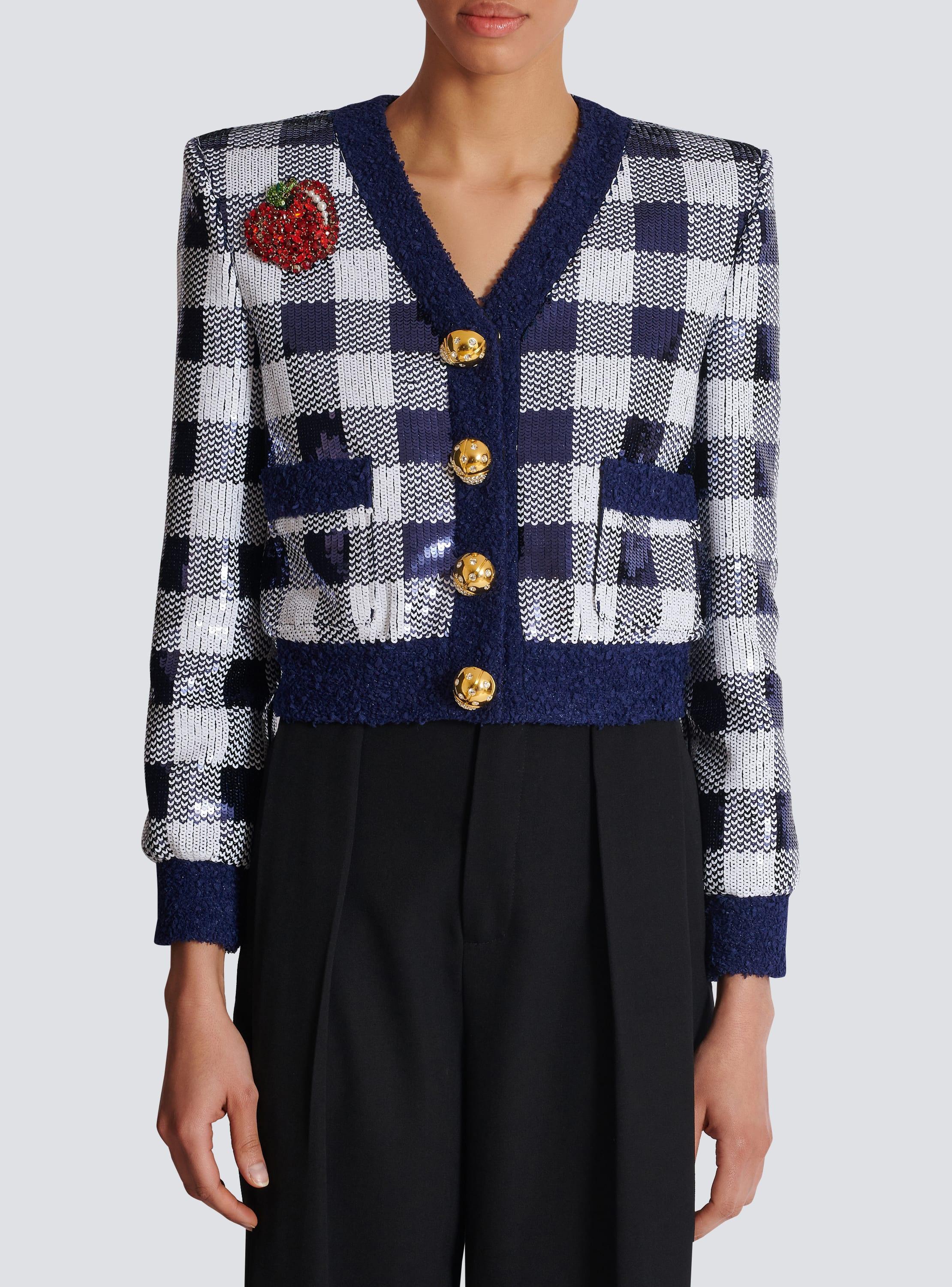 Cropped jacket in gingham sequins Product Image