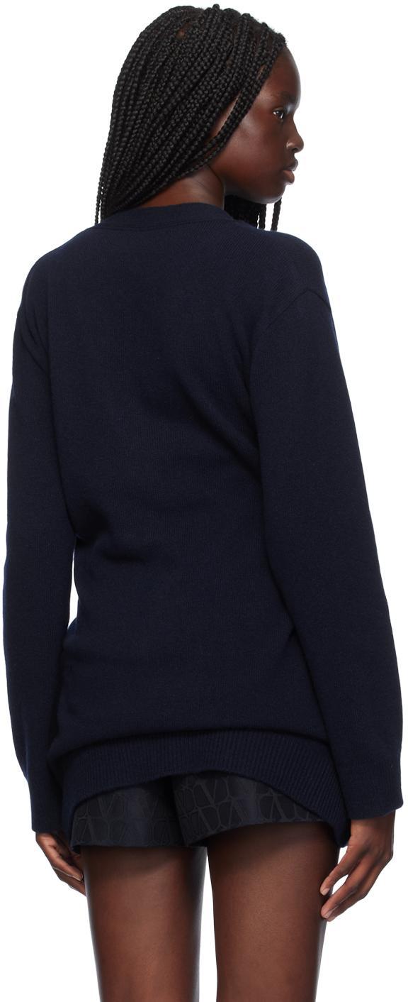 VALENTINO Navy Virgin Wool Cardigan In 598 Navy Product Image