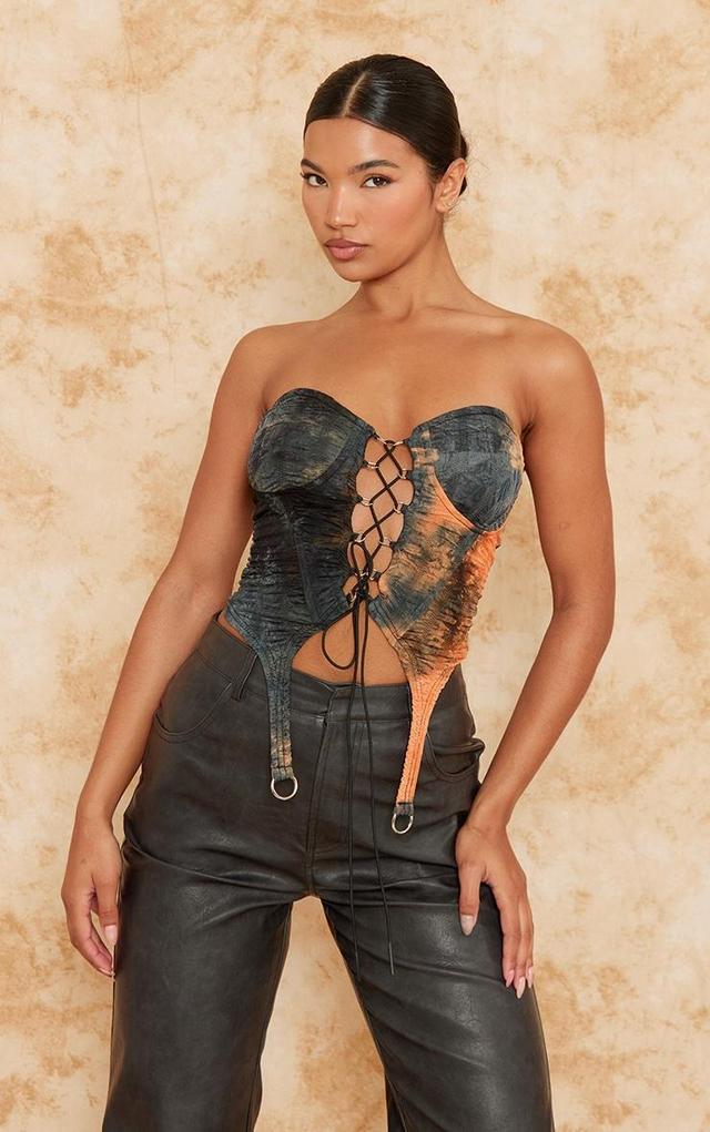 Orange Textured Lace Up Suspender Detail Corset Top Product Image