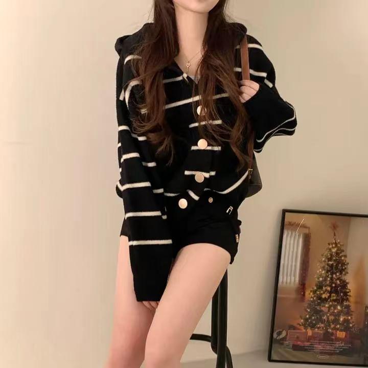 Striped Hood Cardigan Product Image