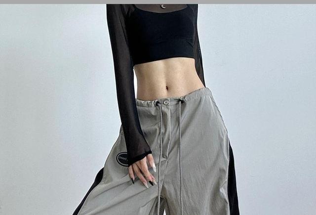 Low Waist Color-Block Loose-Fit Wide-Leg Sweatpants Product Image