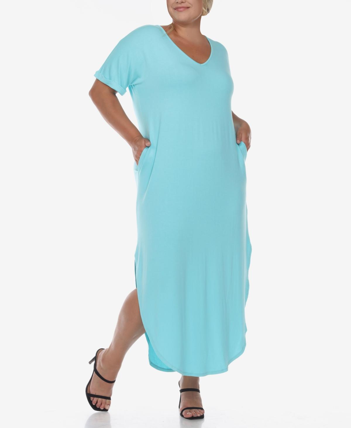 Plus Size White Mark Short Sleeve V-Neck Maxi Dress, Womens Blue Product Image