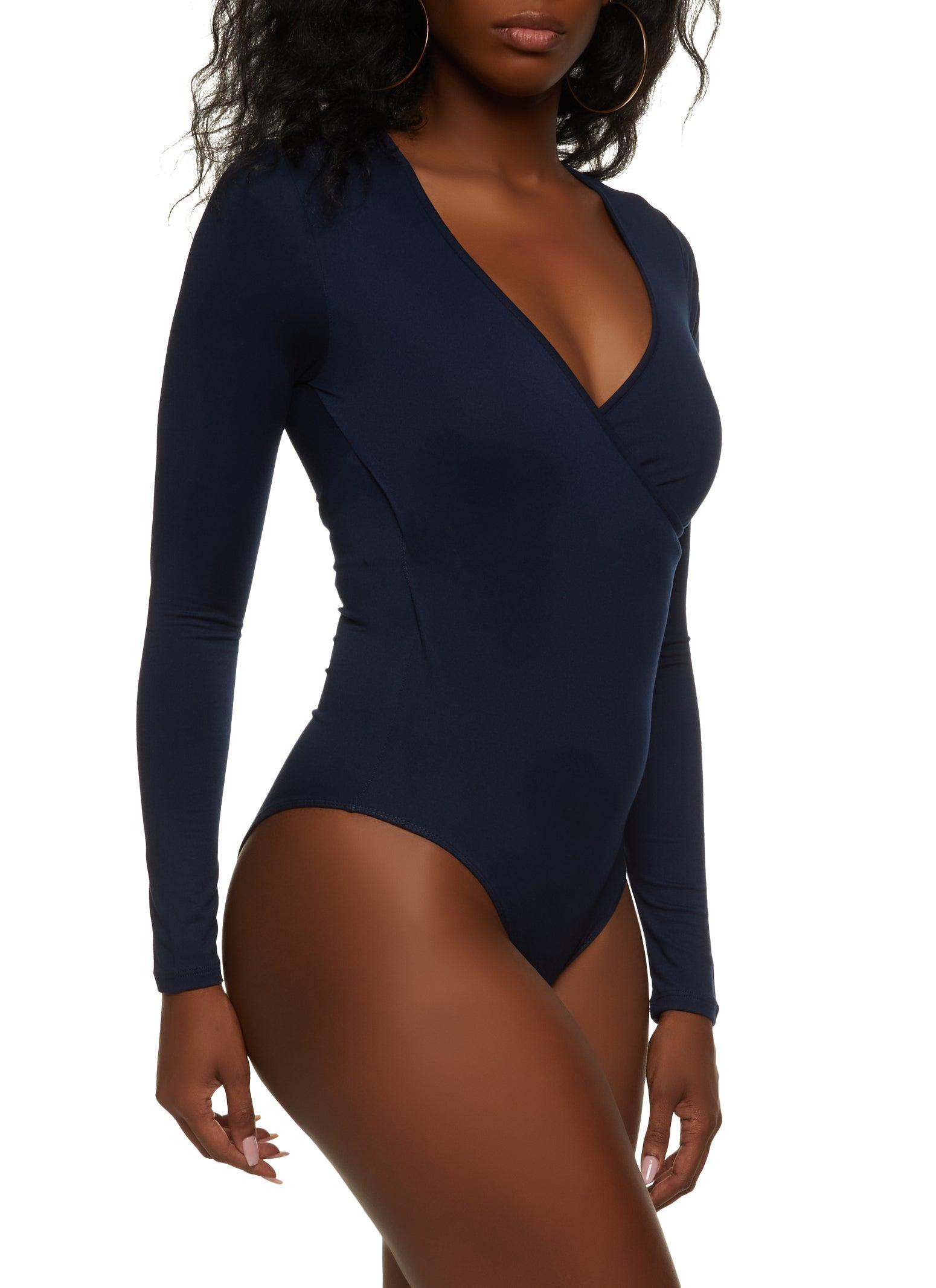 Womens Body Contour Faux Wrap Long Sleeve Bodysuit Product Image