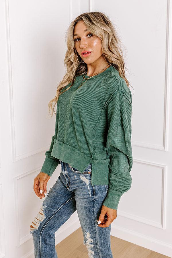 Cedar Creek Waffle Knit Top in Hunter Green Product Image