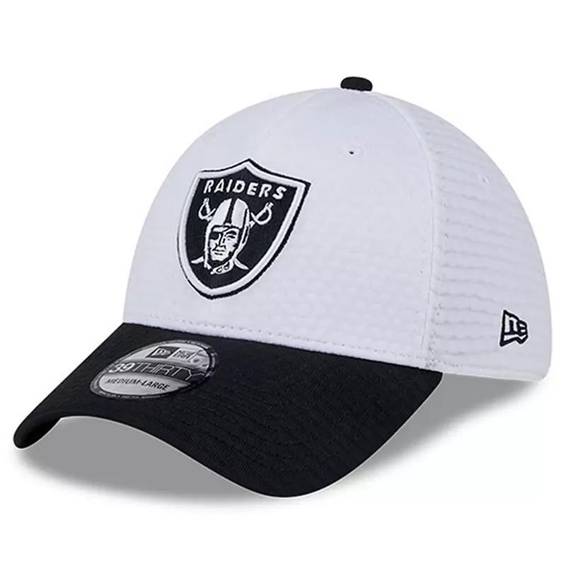 Mens New Era White/Black Las Vegas Raiders 2024 NFL Training Camp 39THIRTY Flex Hat Product Image