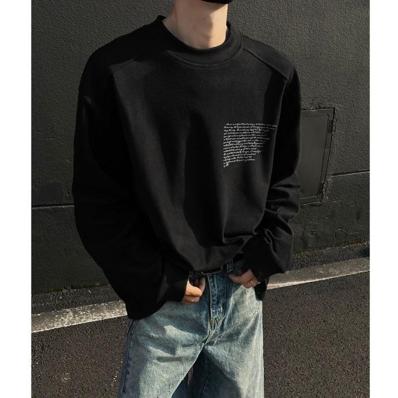 Crew Neck Lettering Print Sweatshirt Product Image