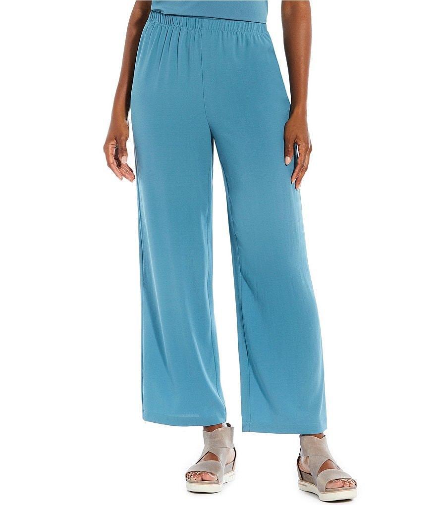 Eileen Fisher Petite Size Silk Georgette Crepe Elastic Waisted Wide-Leg Pull-On Ankle Pants Product Image