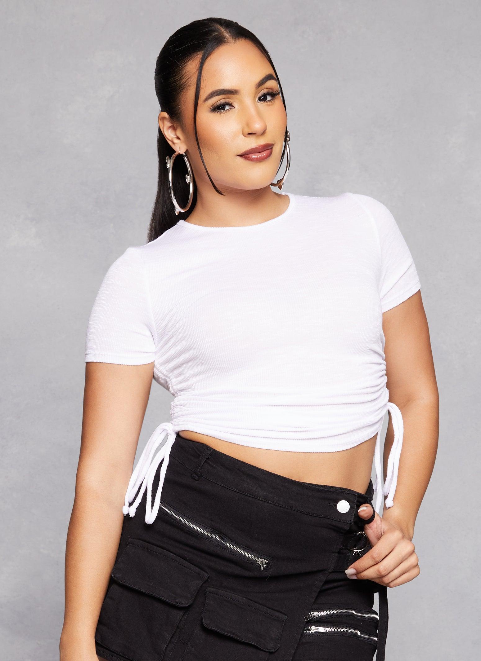 Womens Ruched Side Tie Cropped Tee product image