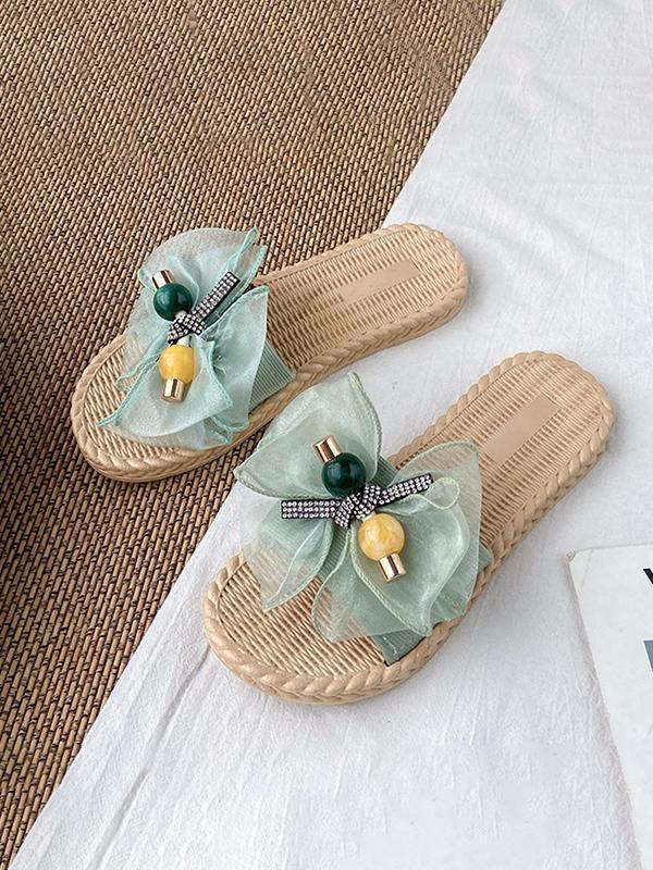 Bowknot Gauze Open Toe Split-Joint Slippers Product Image