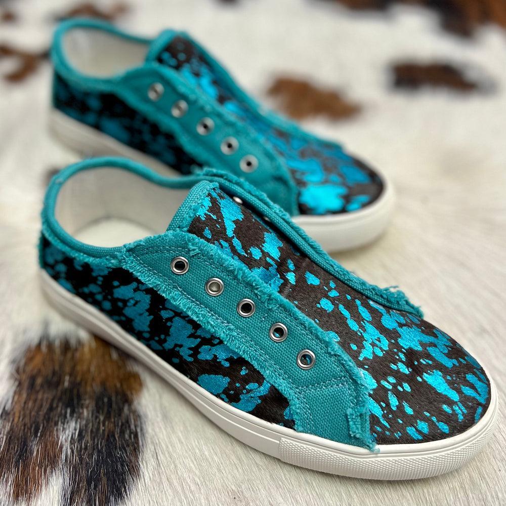 Montana West Turquoise Cow Print Sneakers Product Image