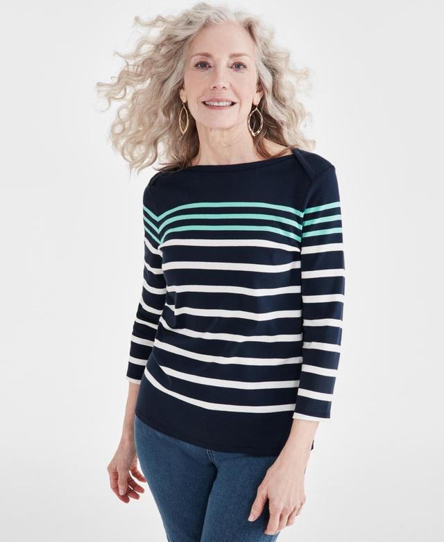 Women's Striped 3/4-Sleeve Pima Cotton Top, Created for Macy's Product Image