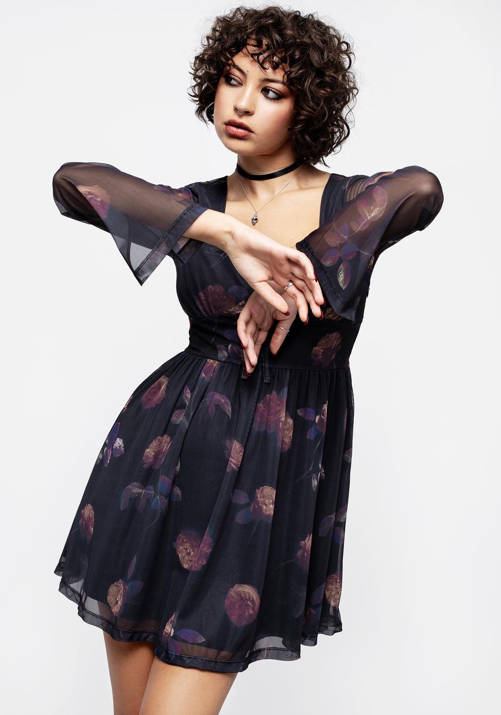 Monica Floral Mesh Skater Dress Product Image