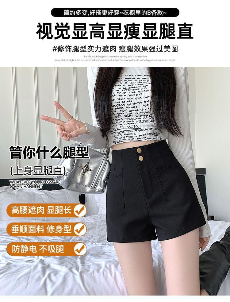 High Waist Plain Dress Shorts Product Image