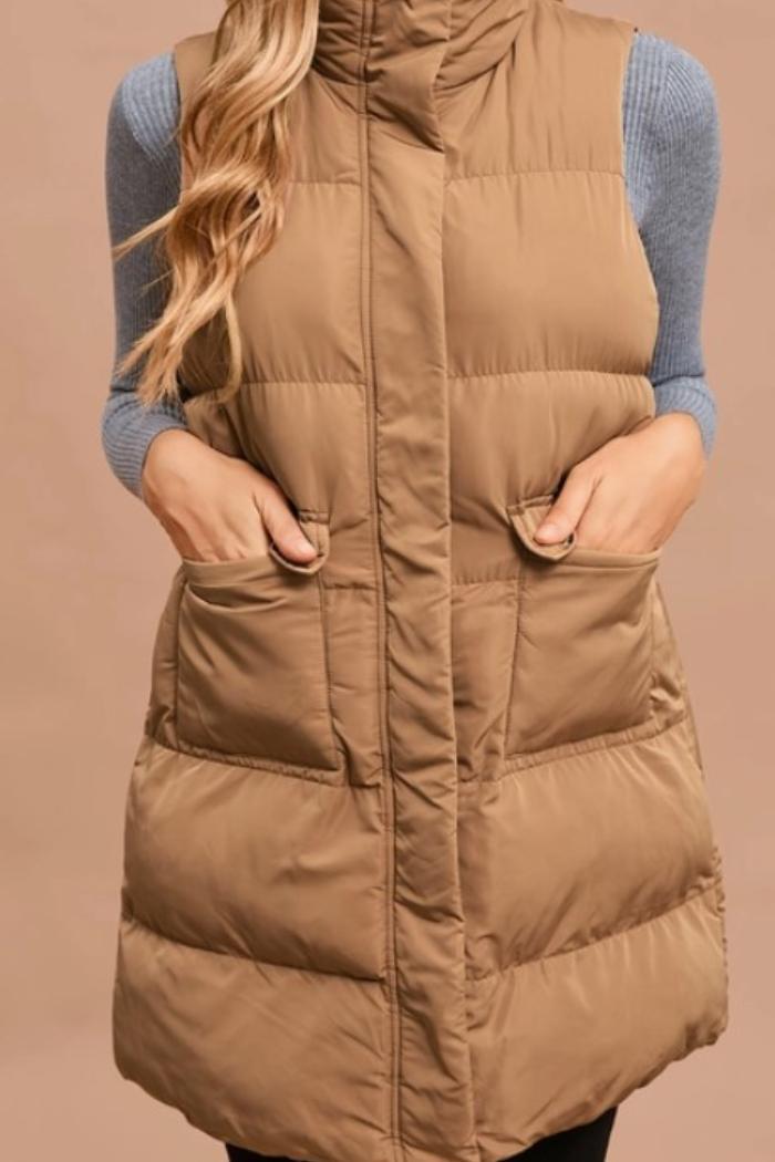 Full Zipper Pockets Puffer Outerwear Vest Product Image