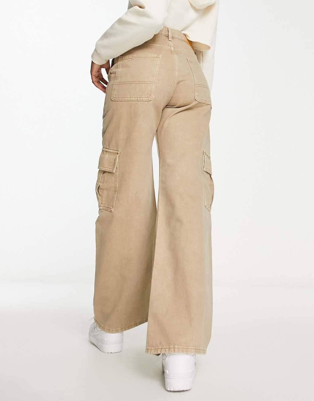 Monki cargo jeans in beige Product Image