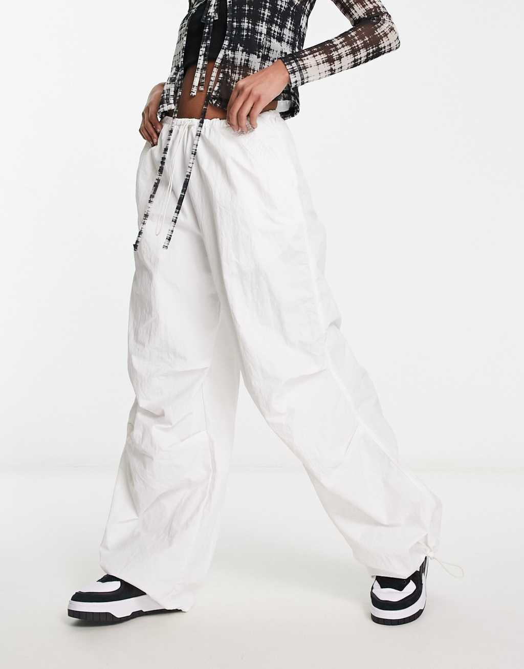 ASOS DESIGN parachute cargo pants in white Product Image