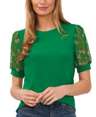 Women's Mixed Media Puff Sleeve Bouquet Knit Top Product Image