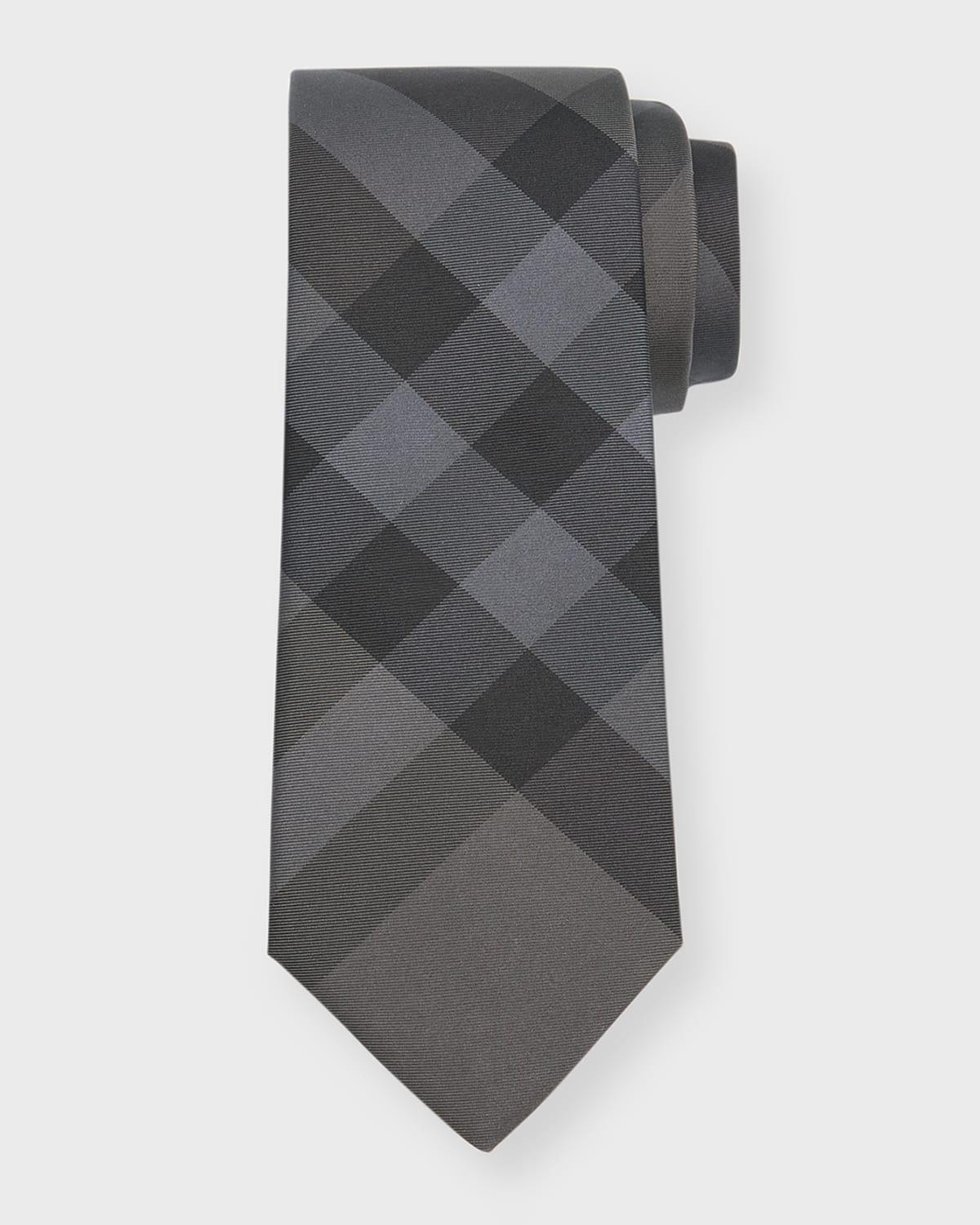 Mens Manston Charcoal Check Silk Tie Product Image