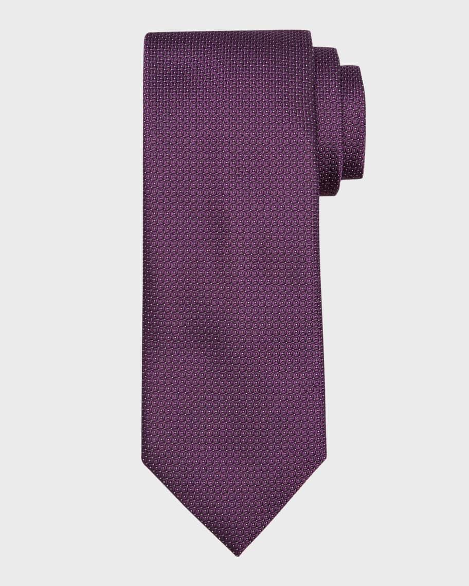 Men's Micro-Geometric Jacquard Silk Tie Product Image