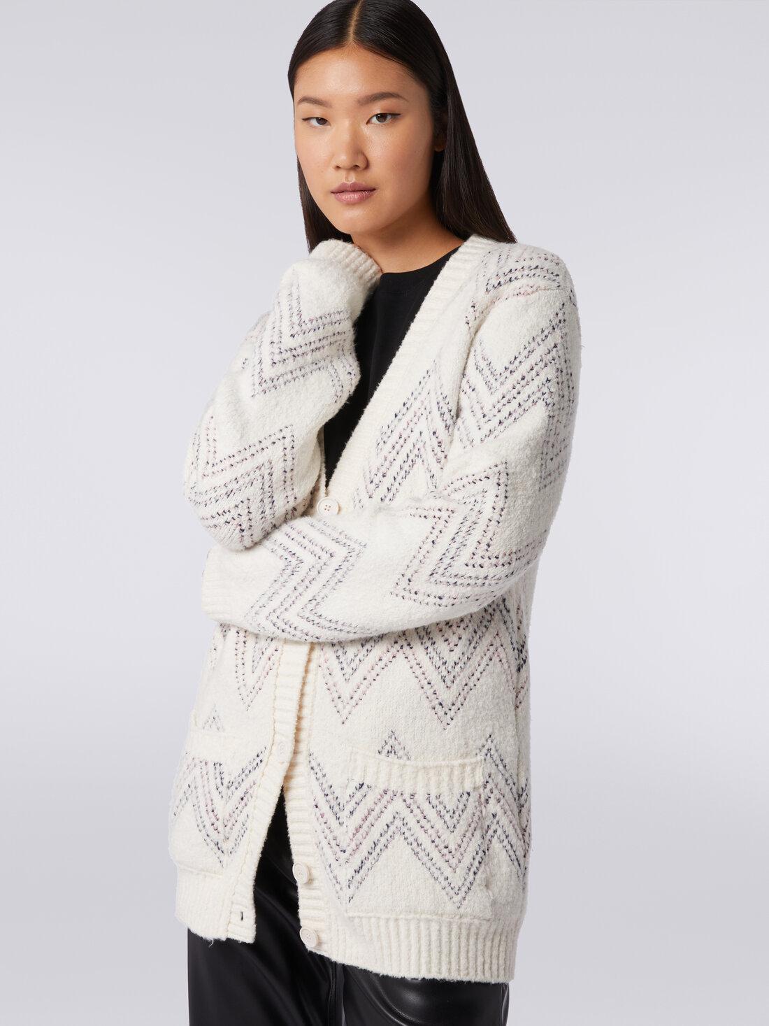 Oversized cardigan in zigzag cotton blend Beige | Missoni Product Image