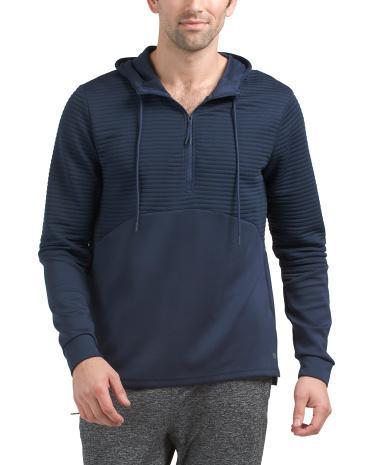 Ottoman Knit Quarter Zip Hooded Top for Men | Polyester/Spandex Product Image