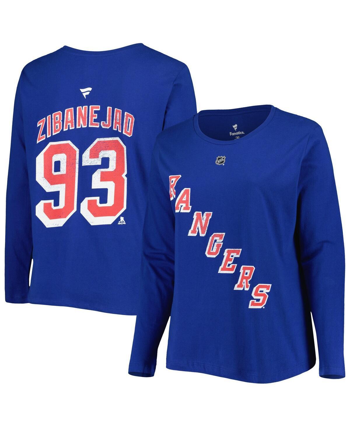 Womens Mika Zibanejad Blue New York Rangers Plus Size Name and Number Long Sleeve T-shirt Product Image