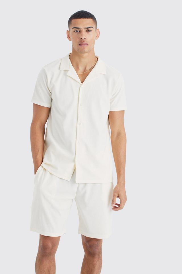 Short Sleeve Ribbed Shirt And Short Set | boohooMAN USA Product Image