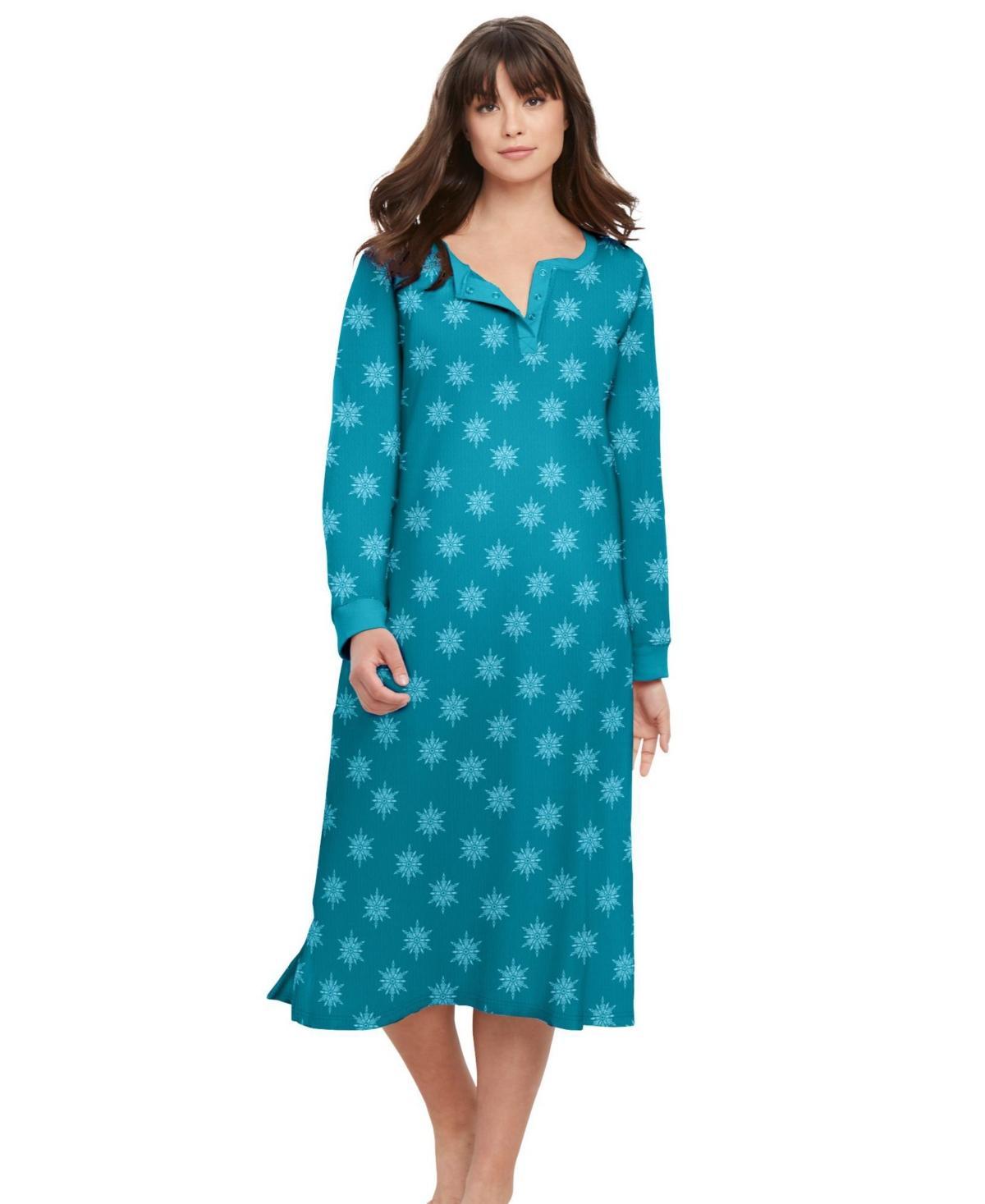 Dreams & Co. Womens Thermal Henley Nightgown Product Image