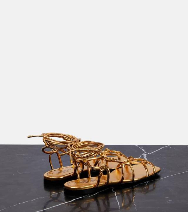 Rockstud Net Lace-up Sandals In Antique Brass Product Image