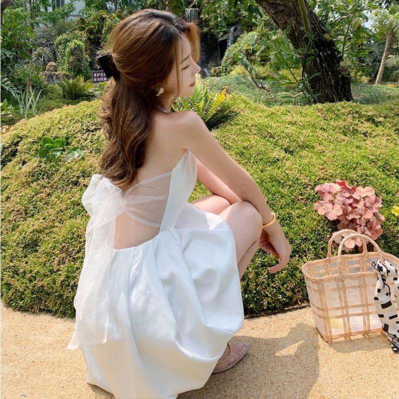 Halter Plain Open Back Mini A-Line Dress Product Image