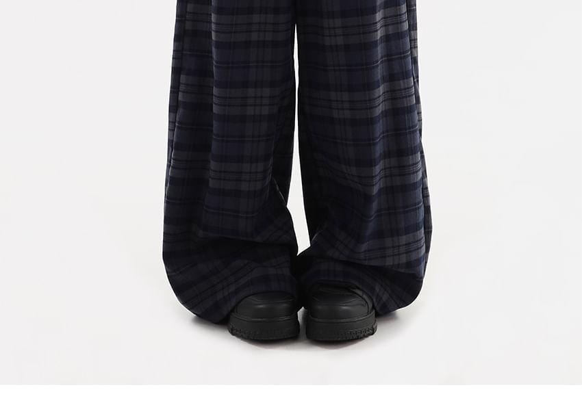 Elastic Waist Plaid Wide Leg Pants Product Image